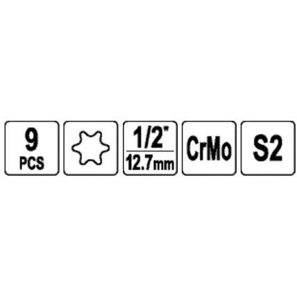 1/2" Galvučių smūginių su antgaliais rinkinys (torx) (9vnt) 2 1/2" Galvučių smūginių su antgaliais rinkinys (torx) (9vnt) 2