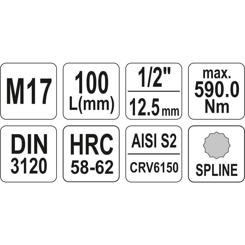 1/2" Galvutė su 100L SPLINE M17 antgaliu (prailginta) 3