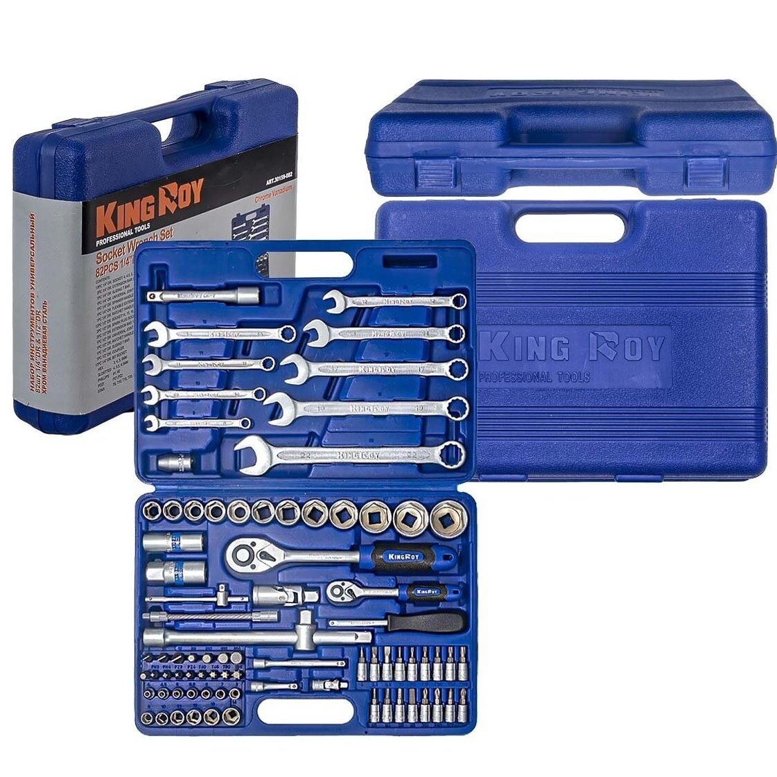 1/4" + 1/2" Galvučių ir raktų rinkinys 82vnt. 6 1/4" + 1/2" Galvučių ir raktų rinkinys 82vnt. 6