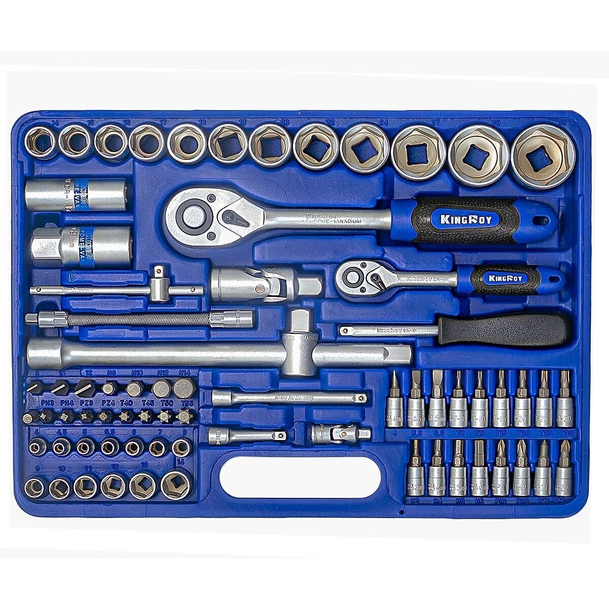 1/4" + 1/2" Galvučių ir raktų rinkinys 82vnt. 4 1/4" + 1/2" Galvučių ir raktų rinkinys 82vnt. 4