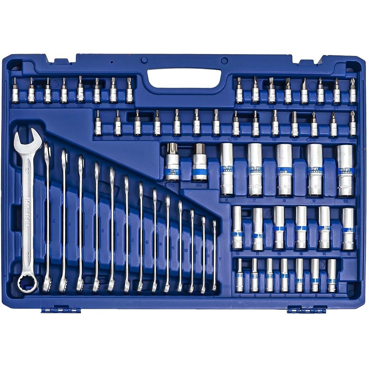 1/4" + 3/8" + 1/2" Galvučių ir raktų rinkinys 218vnt. 4 1/4" + 3/8" + 1/2" Galvučių ir raktų rinkinys 218vnt. 4