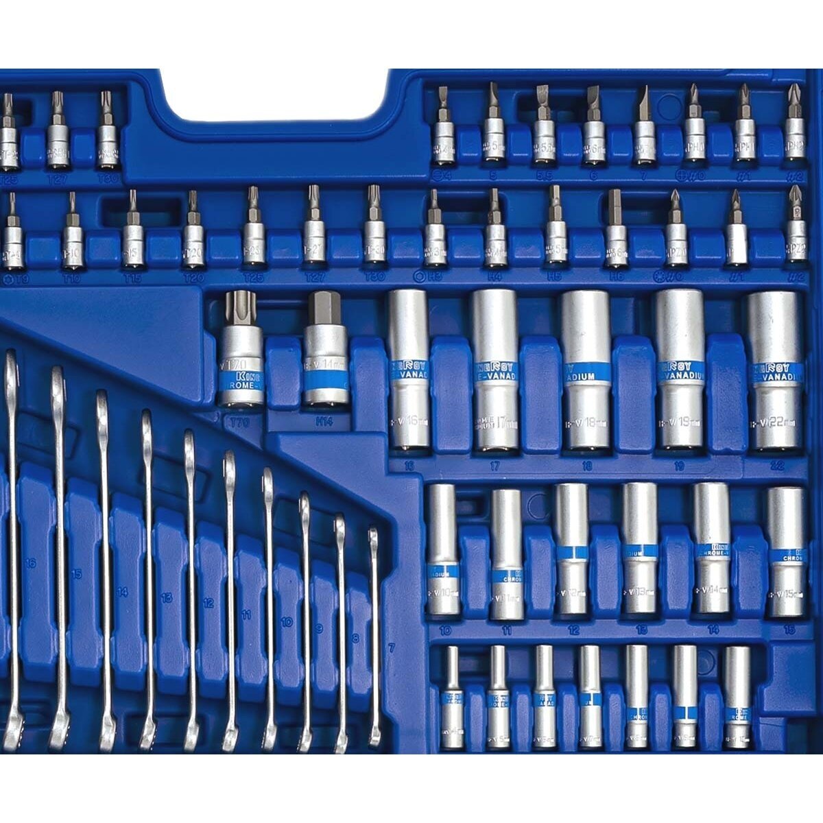 1/4" + 3/8" + 1/2" Galvučių ir raktų rinkinys 218vnt. 8 1/4" + 3/8" + 1/2" Galvučių ir raktų rinkinys 218vnt. 8
