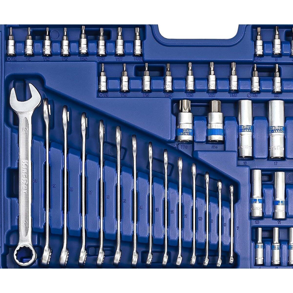 1/4" + 3/8" + 1/2" Galvučių ir raktų rinkinys 218vnt. 9 1/4" + 3/8" + 1/2" Galvučių ir raktų rinkinys 218vnt. 9