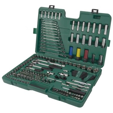 1/4'' + 3/8'' + 1/2'' Galvučių ir raktų rinkinys 190vnt. 6-kampės