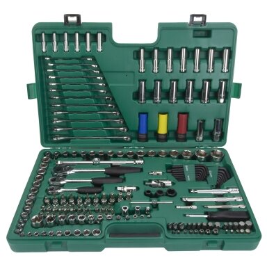 1/4'' + 3/8'' + 1/2'' Galvučių ir raktų rinkinys 190vnt. 6-kampės