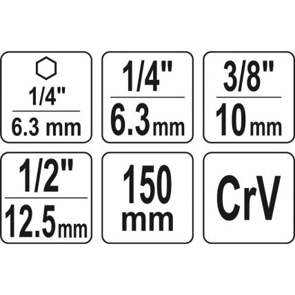 1/4"+3/8"+1/2" prailgintų adapterių suktuvui rinkinys 3vnt. 1 1/4"+3/8"+1/2" prailgintų adapterių suktuvui rinkinys 3vnt. 1