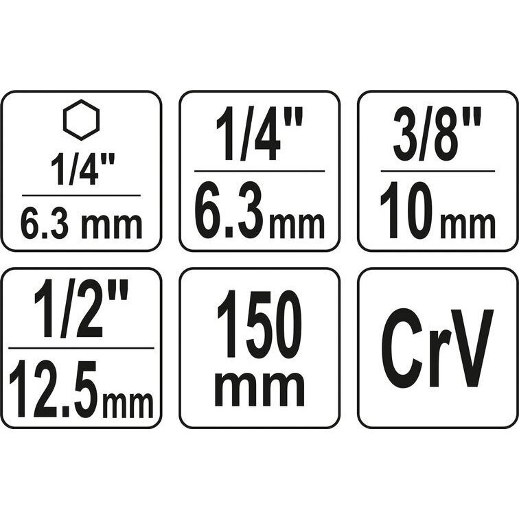 1/4"+3/8"+1/2" prailgintų adapterių suktuvui rinkinys 3vnt. 1 1/4"+3/8"+1/2" prailgintų adapterių suktuvui rinkinys 3vnt. 1