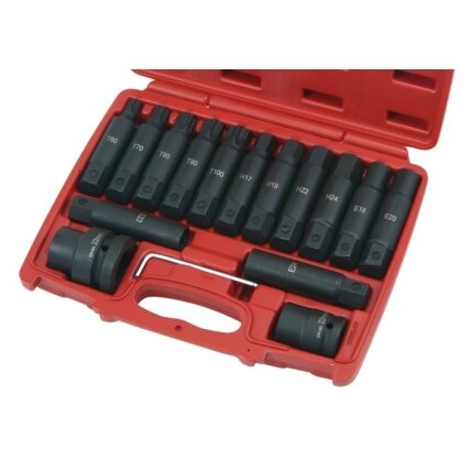 3/4" + 1" Galvučių smūginių su antgaliais rinkinys (TORX, E-TORX, HEX) 16vnt. 3/4" + 1" Galvučių smūginių su antgaliais rinkinys (TORX, E-TORX, HEX) 16vnt.