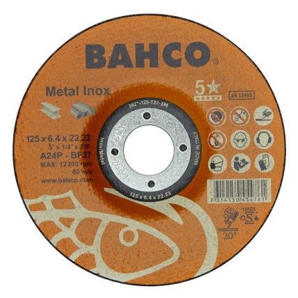 Abrazyvinis metalo ir nerūdijančio plieno šlifavimo diskas Bahco A30S INOX+Fe T42 115x6,4x22.23mm Abrazyvinis metalo ir nerūdijančio plieno šlifavimo diskas Bahco A30S INOX+Fe T42 115x6,4x22.23mm