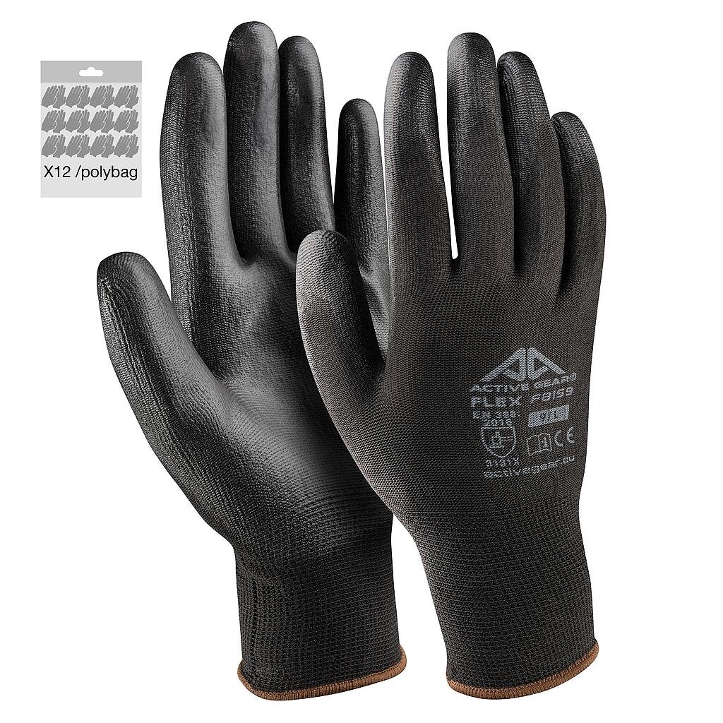 Active Gear Juodos poliuretano pirštinės XXL 12 vnt. Active Gear Juodos poliuretano pirštinės XXL 12 vnt.