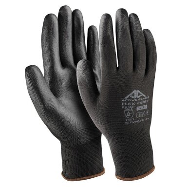 Active Gear Juodos poliuretano pirštinės M 12 vnt.