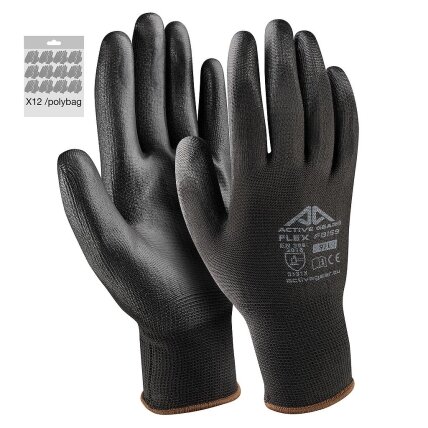 Active Gear Juodos poliuretano pirštinės XXL 12 vnt. Active Gear Juodos poliuretano pirštinės XXL 12 vnt.