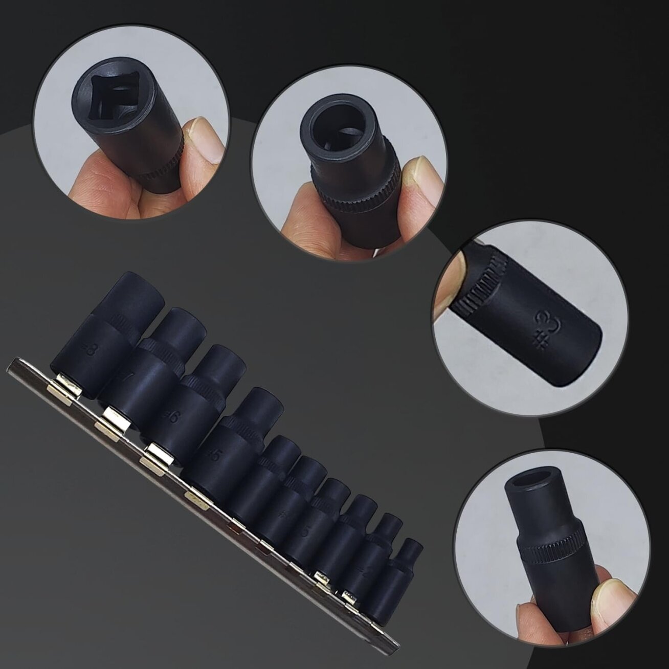 Adapterių rinkinys sriegikliams 1/4", 3/8 10vnt. 4 Adapterių rinkinys sriegikliams 1/4", 3/8 10vnt. 4
