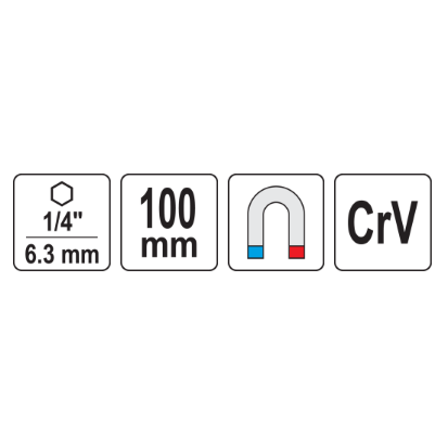 Adapteris šarnyrinis su magnetu 1/4" 100mm 5
