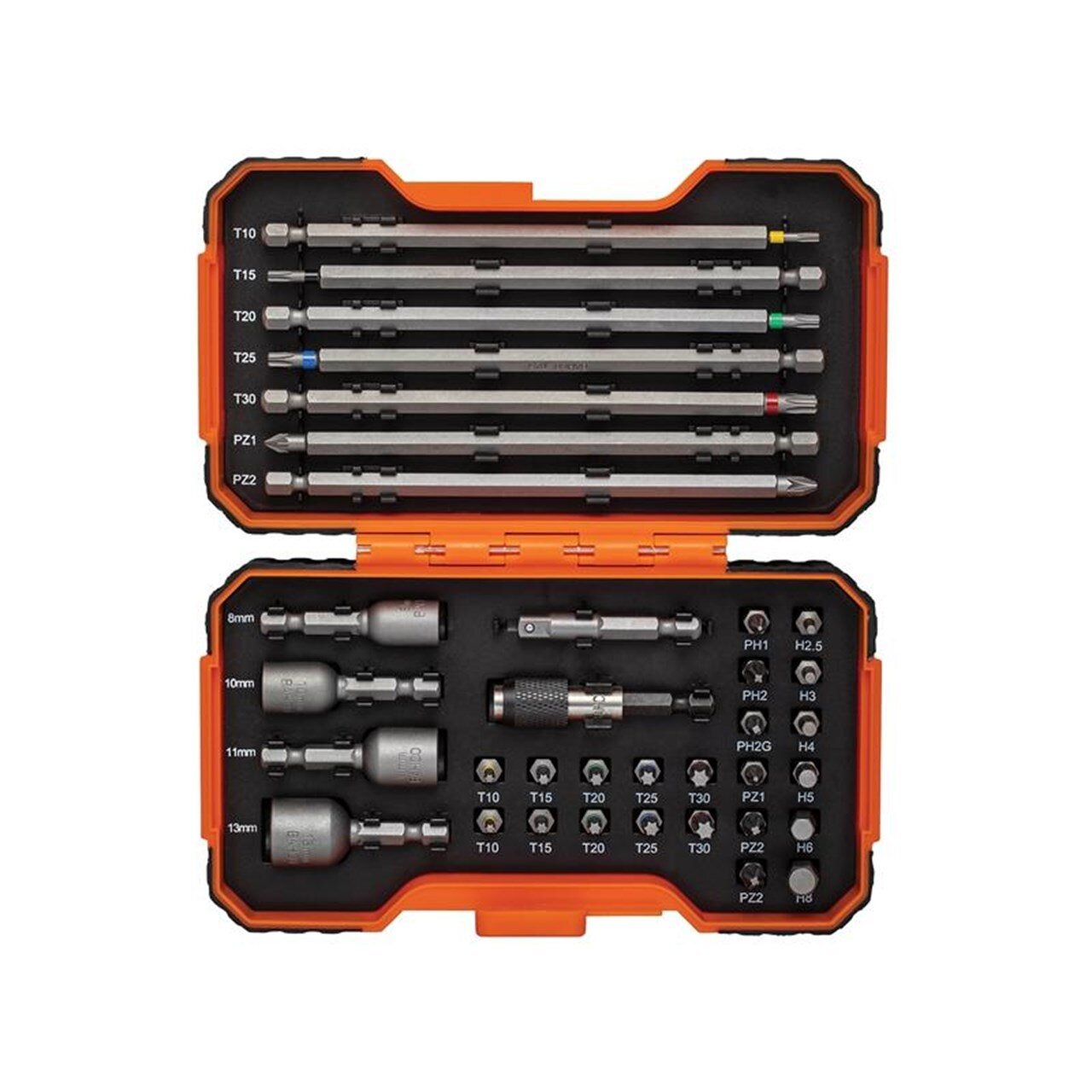 Antgalių rinkinys su 2 laikikliais 1/4" 35 vnt PH,PH2G,PZ,SL,Hex,TORX 25mm 22 vnt, 150mm 7 vnt