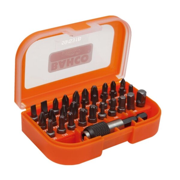 Antgalių rinkinys 1/4"x25mm 31vnt (PH,PH2G,PZ,TORX,HEX,SL) su aut.magn.laikikliu, Bahco Antgalių rinkinys 1/4"x25mm 31vnt (PH,PH2G,PZ,TORX,HEX,SL) su aut.magn.laikikliu, Bahco