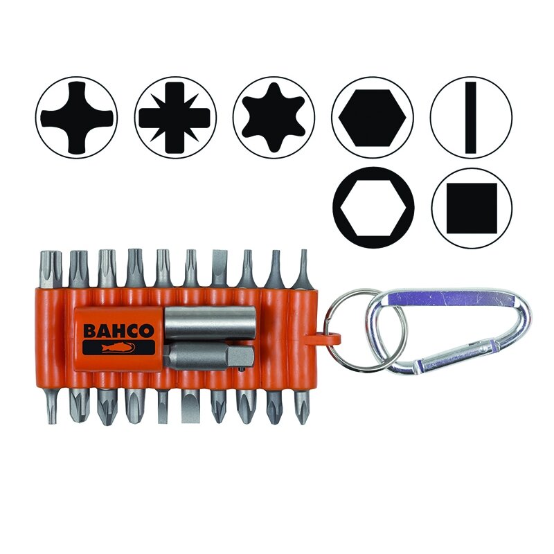 Antgalių rinkinys PH+PZ+TORX+SL+2 laikikliai, 22vnt. su karabinu lanksčiojo plastiko dėkle, Bahco