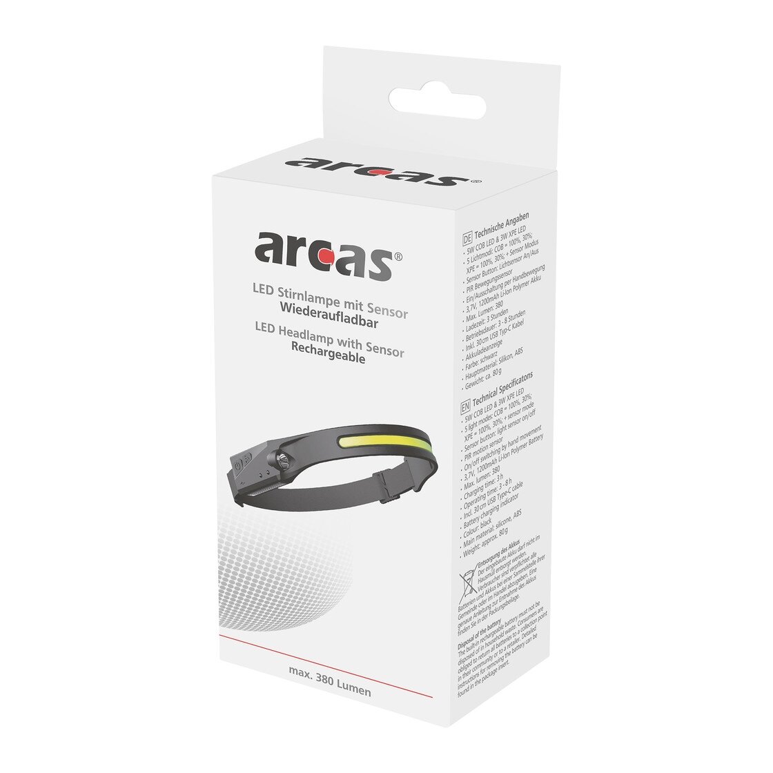 Arcas Galvos žibintuvėlis, 5W + 3W, įkraunamas USB-C, ARCAS 1
