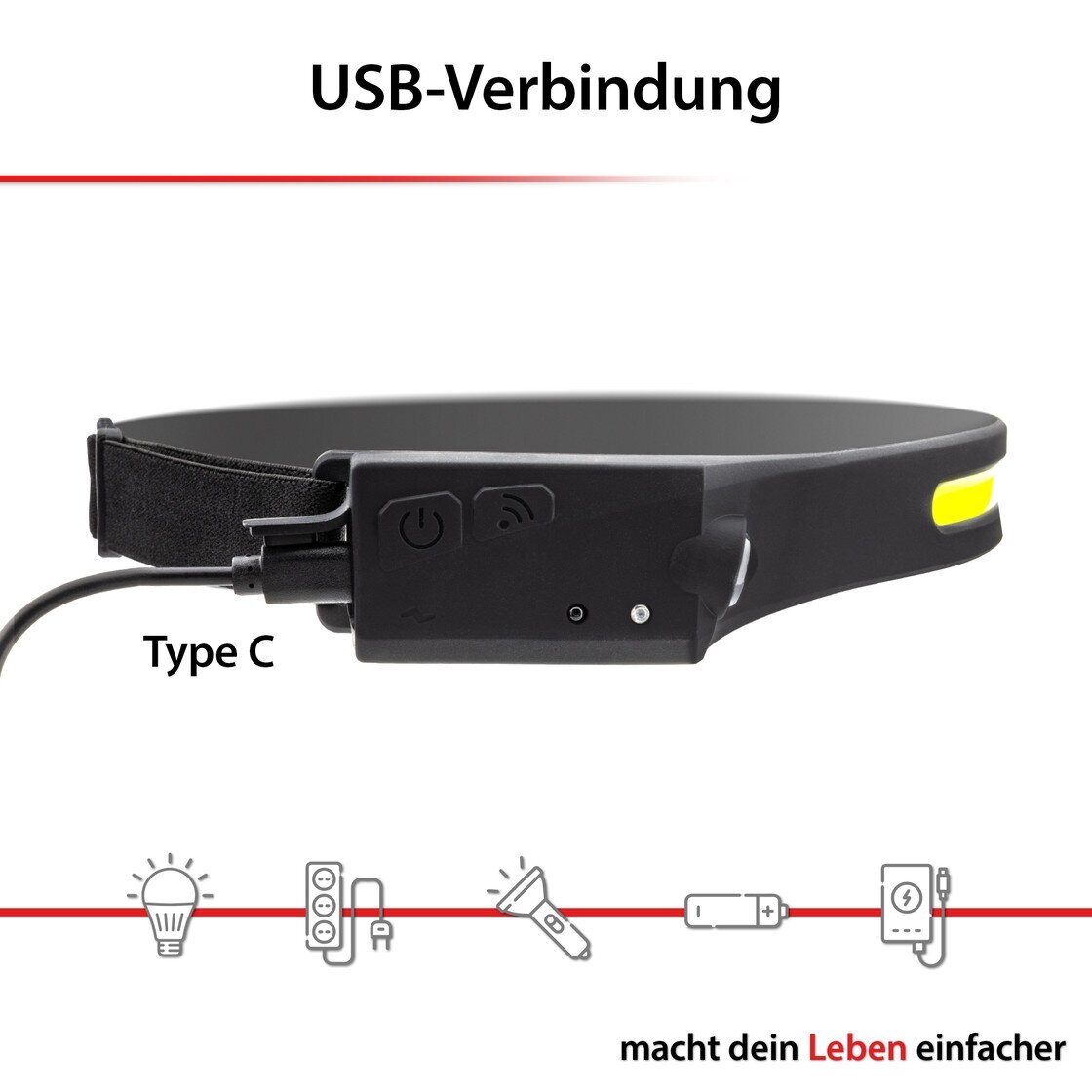 Arcas Galvos žibintuvėlis, 5W + 3W, įkraunamas USB-C, ARCAS 3