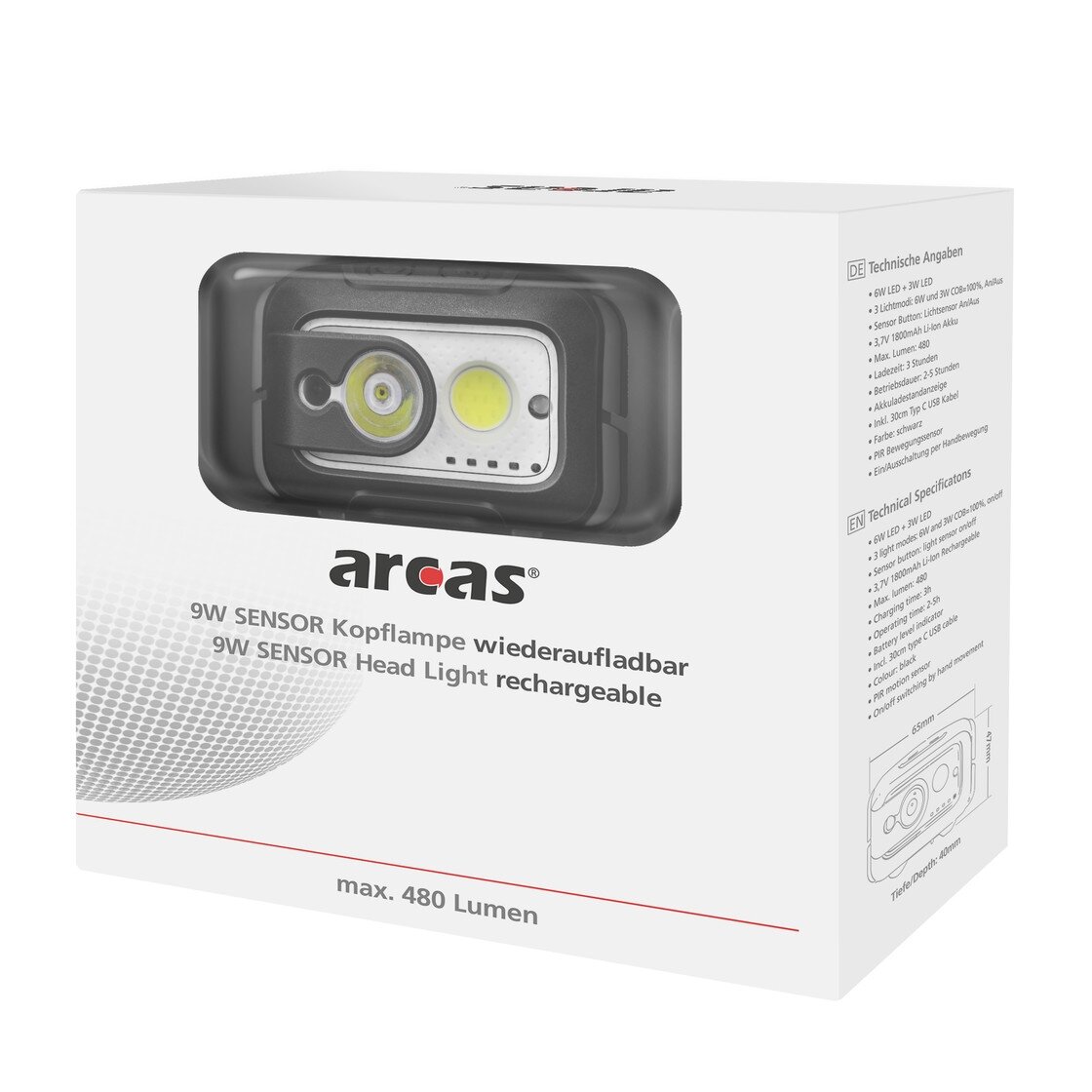 Arcas Galvos žibintuvėlis, 9W, įkraunamas USB-C, ARCAS 1 Arcas Galvos žibintuvėlis, 9W, įkraunamas USB-C, ARCAS 1