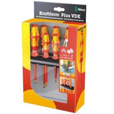 Atsuktuvų komplektas WERA Kraftform Plus, su įtampos indikatoriumi, PZ+plokšti. 7 vnt. Su lentynėle. Laser tip. Atsuktuvų komplektas WERA Kraftform Plus, su įtampos indikatoriumi, PZ+plokšti. 7 vnt. Su lentynėle. Laser tip.