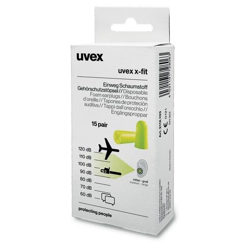 Ausų kamštukai  Uvex X-fit SNR37, geltoni, Minibox, 15 pora dėžutėje, M dydis