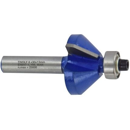 Chamfer cutter with ball bearing, 32x15 mm, 45°, 8mm shank Chamfer cutter with ball bearing, 32x15 mm, 45°, 8mm shank