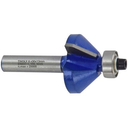 Chamfer cutter with ball bearing, 45x20 mm, 45°, 8mm shank Chamfer cutter with ball bearing, 45x20 mm, 45°, 8mm shank
