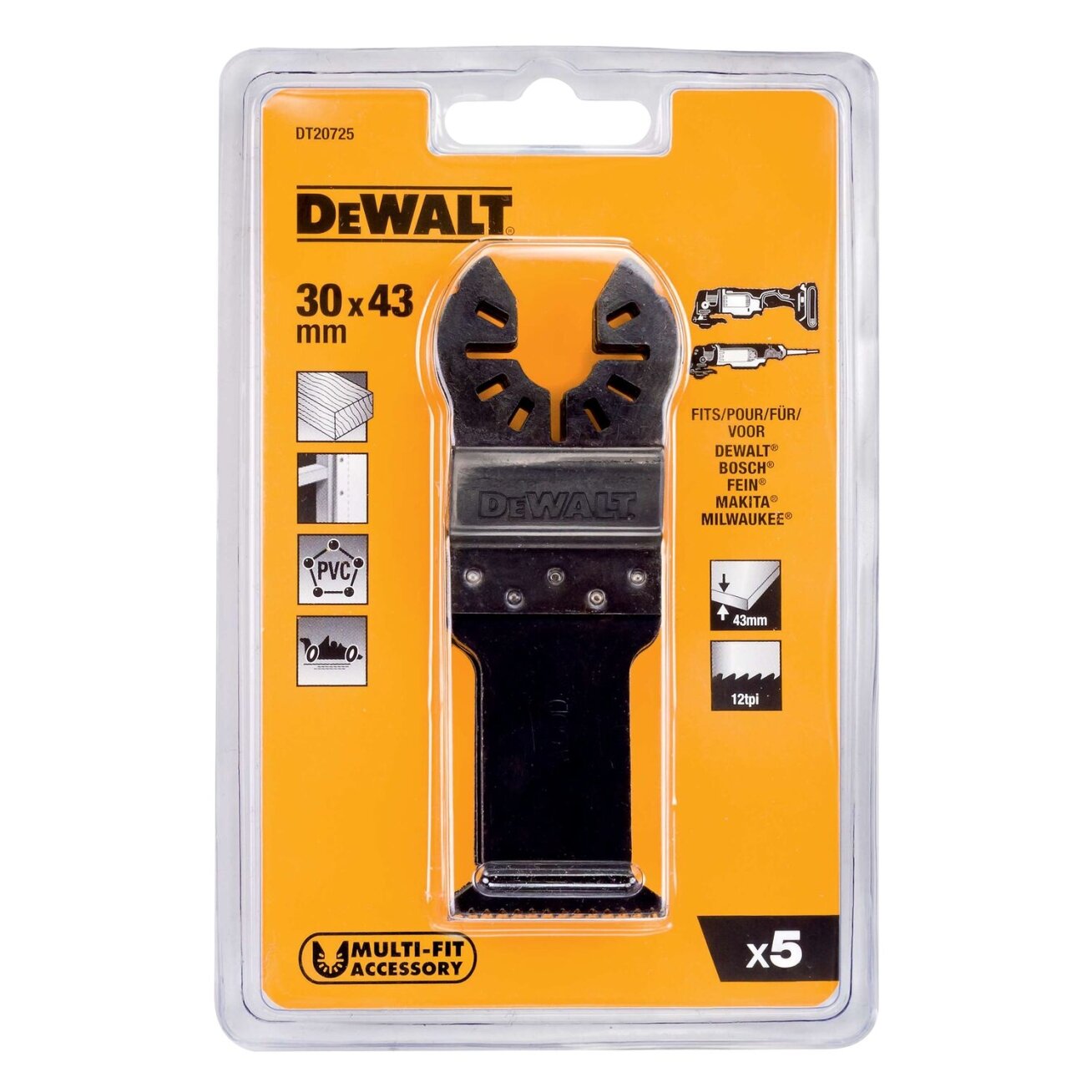 DeWalt Daugiafunkcinio įrankio geležtės 30 mm x 43 mm, DeWALT, 5 vnt. 2 DeWalt Daugiafunkcinio įrankio geležtės 30 mm x 43 mm, DeWALT, 5 vnt. 2