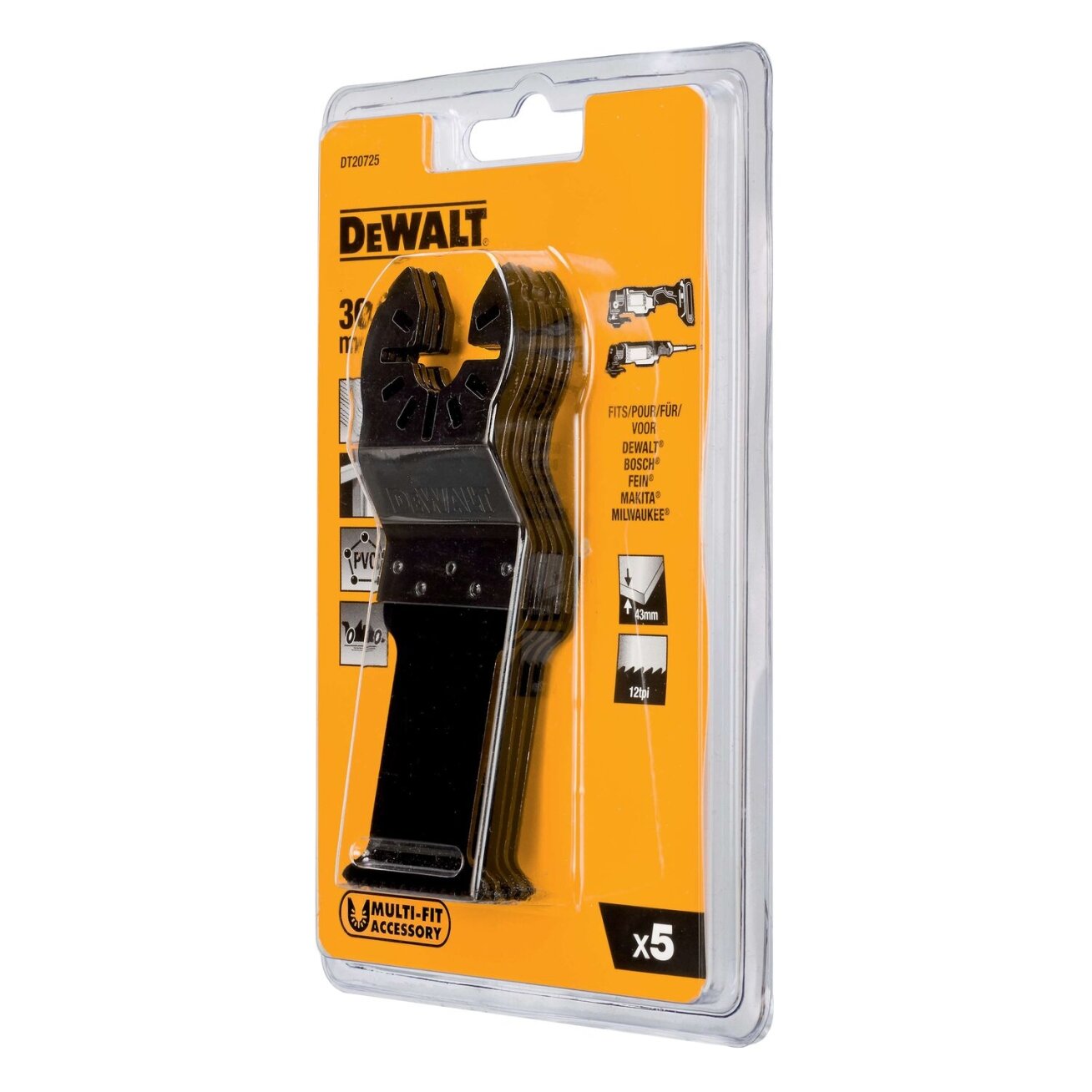 DeWalt Daugiafunkcinio įrankio geležtės 30 mm x 43 mm, DeWALT, 5 vnt. 3 DeWalt Daugiafunkcinio įrankio geležtės 30 mm x 43 mm, DeWALT, 5 vnt. 3