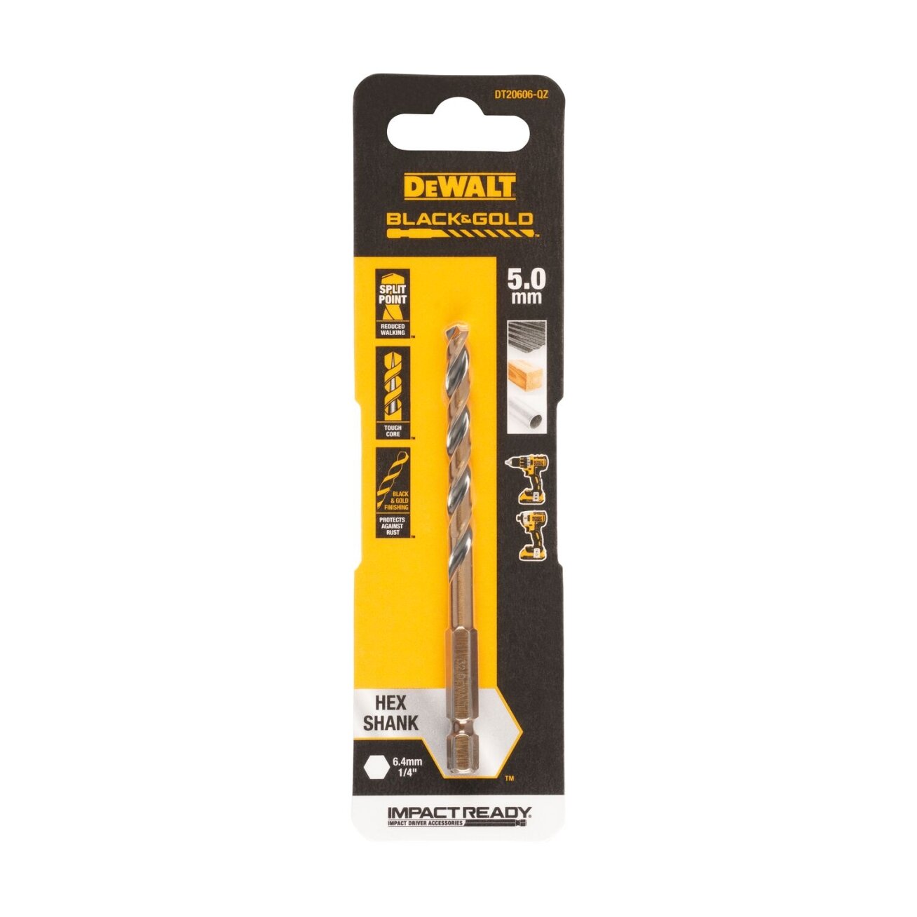 DeWalt Grąžtas metalui HEX 1/4, 5,0 mm, DeWALT