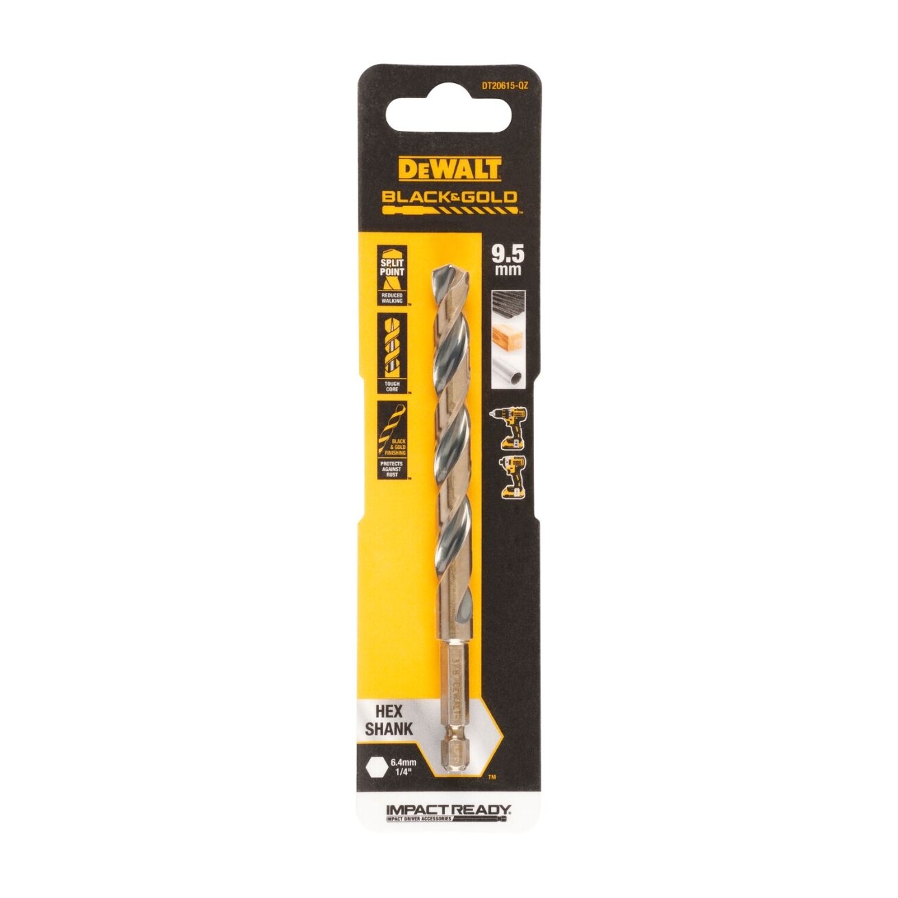 DeWalt Grąžtas metalui HEX 1/4, 9,5 mm, DeWALT