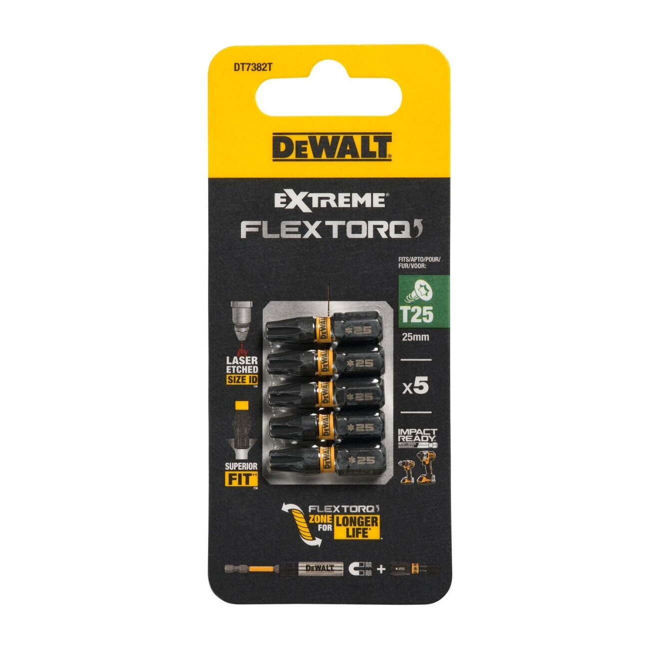DeWalt Sukimo antgaliukai FLEXTORQ T25 25 mm, DeWALT, 5 vnt. DeWalt Sukimo antgaliukai FLEXTORQ T25 25 mm, DeWALT, 5 vnt.