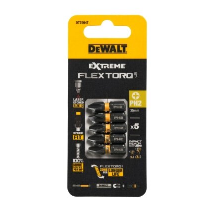 DeWalt Sukimo antgaliukai FLEXTORQ PH2, 25mm, DeWALT, 5 vnt. DeWalt Sukimo antgaliukai FLEXTORQ PH2, 25mm, DeWALT, 5 vnt.