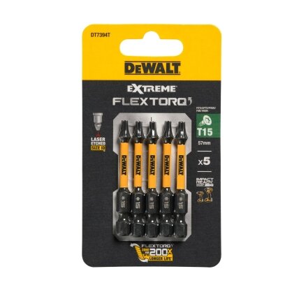 DeWalt Sukimo antgaliukai FLEXTORQ T15 57 mm, DeWALT, 5 vnt. DeWalt Sukimo antgaliukai FLEXTORQ T15 57 mm, DeWALT, 5 vnt.