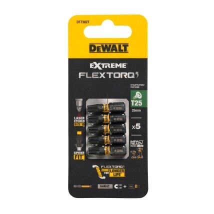 DeWalt Sukimo antgaliukai FLEXTORQ T25 25 mm, DeWALT, 5 vnt. DeWalt Sukimo antgaliukai FLEXTORQ T25 25 mm, DeWALT, 5 vnt.