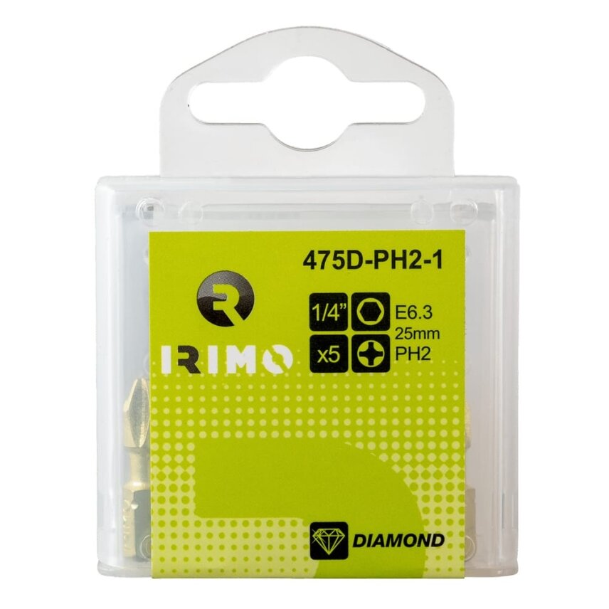 Deimantinis sukimo antgalis Irimo PH2 x 25mm 1/4", 5vnt Deimantinis sukimo antgalis Irimo PH2 x 25mm 1/4", 5vnt