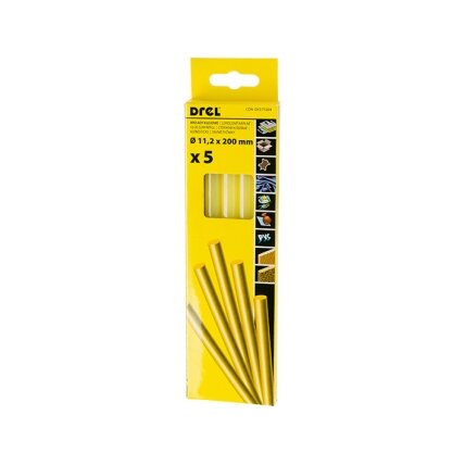 Drel Karštų klijų lazdelės 11,2 mm x 200 mm, geltonos, 5 vnt. 1 Drel Karštų klijų lazdelės 11,2 mm x 200 mm, geltonos, 5 vnt. 1