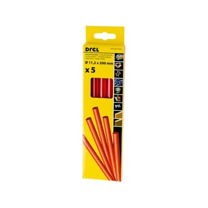 Drel Karštų klijų lazdelės 11,2 mm x 200 mm, raudonos, 5 vnt. Drel Karštų klijų lazdelės 11,2 mm x 200 mm, raudonos, 5 vnt.