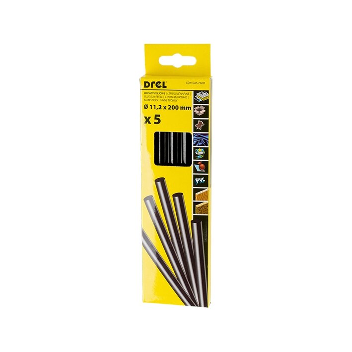 Drel Karštų klijų lazdelės 11,2 mm x 200 mm, juodos, 5 vnt. 1