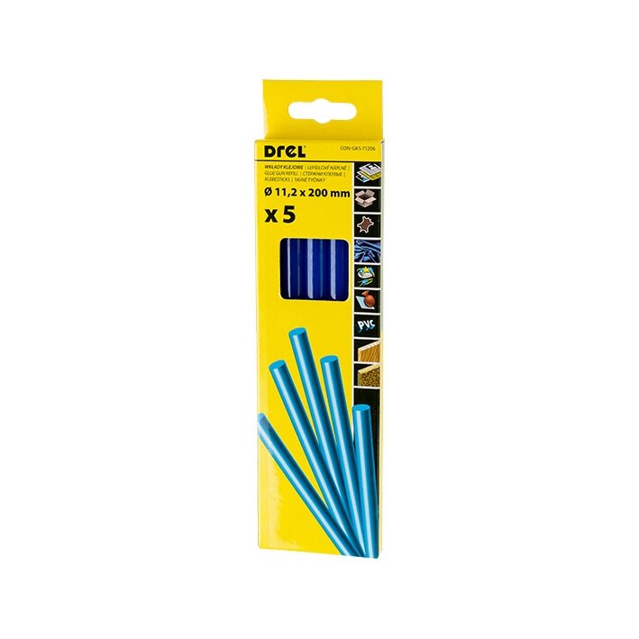 Drel Karštų klijų lazdelės 11,2 mm x 200 mm, mėlynos, 5 vnt. 1 Drel Karštų klijų lazdelės 11,2 mm x 200 mm, mėlynos, 5 vnt. 1