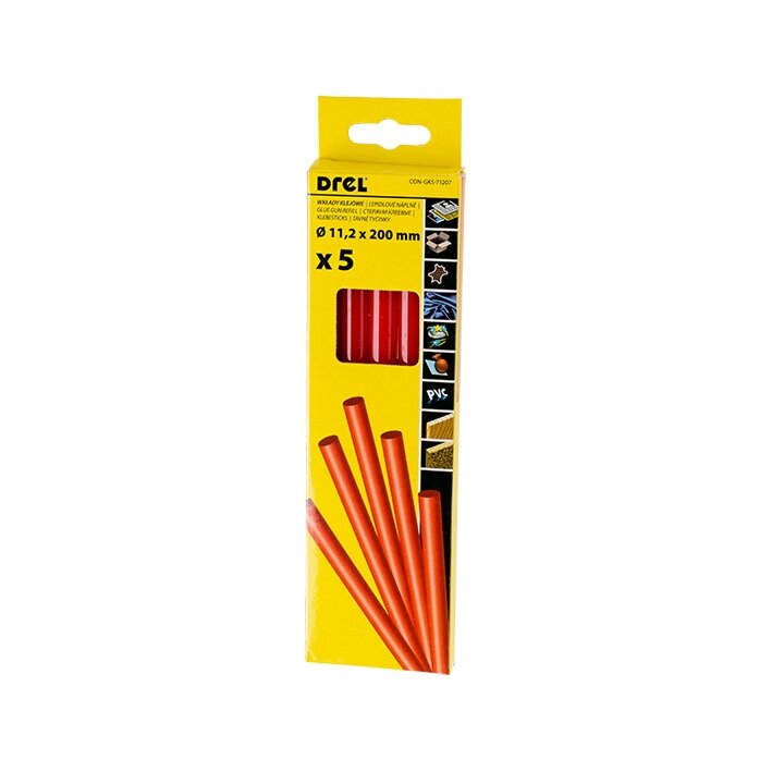 Drel Karštų klijų lazdelės 11,2 mm x 200 mm, raudonos, 5 vnt. Drel Karštų klijų lazdelės 11,2 mm x 200 mm, raudonos, 5 vnt.