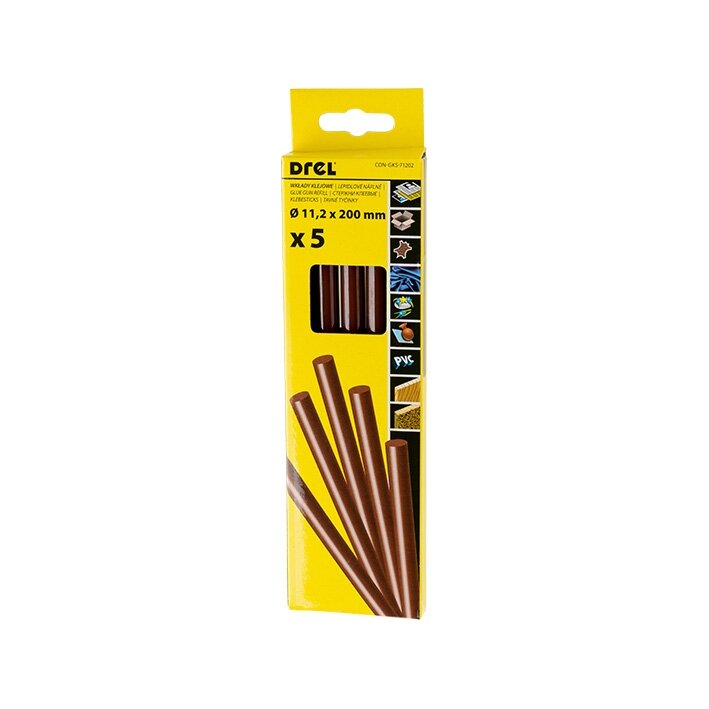 Drel Karštų klijų lazdelės 11,2 mm x 200 mm, rudos, 5 vnt.