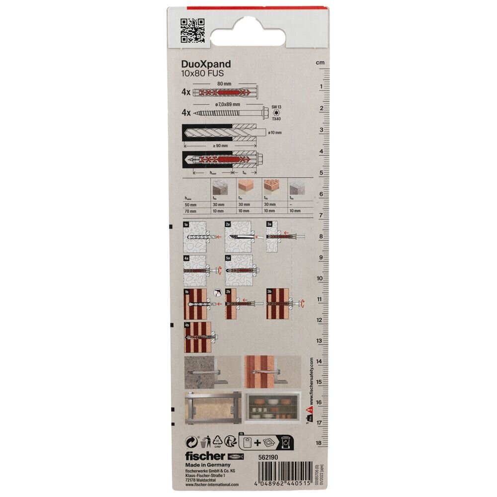 Fischer DuoXpand kaištis su varžtu 10x80 FUS, 4 vnt. 5