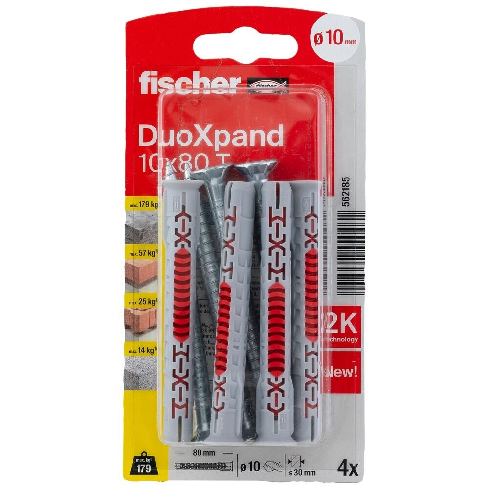 Fischer DuoXpand kaištis su varžtu 10x80 T, 4 vnt. 1 Fischer DuoXpand kaištis su varžtu 10x80 T, 4 vnt. 1