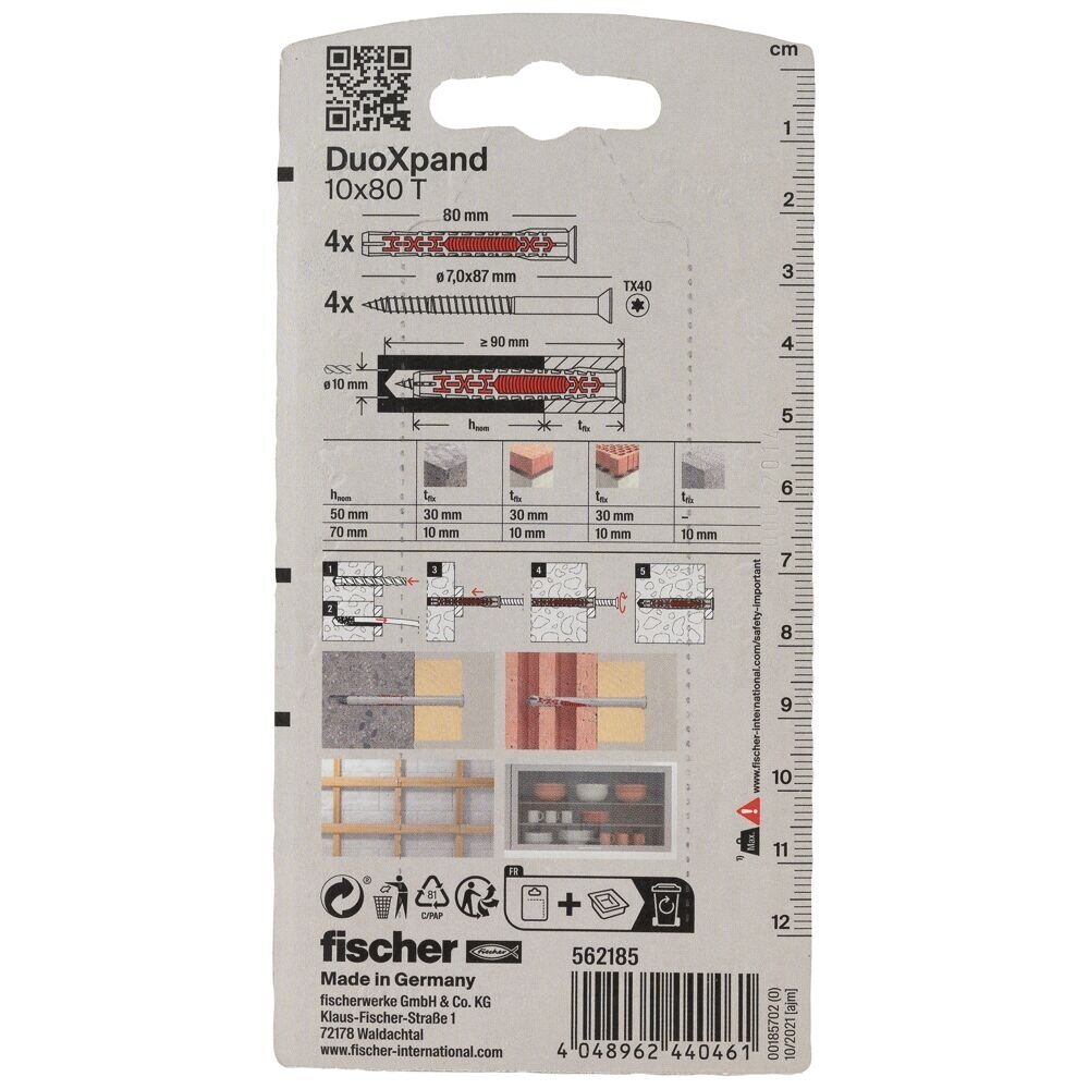 Fischer DuoXpand kaištis su varžtu 10x80 T, 4 vnt. 2 Fischer DuoXpand kaištis su varžtu 10x80 T, 4 vnt. 2