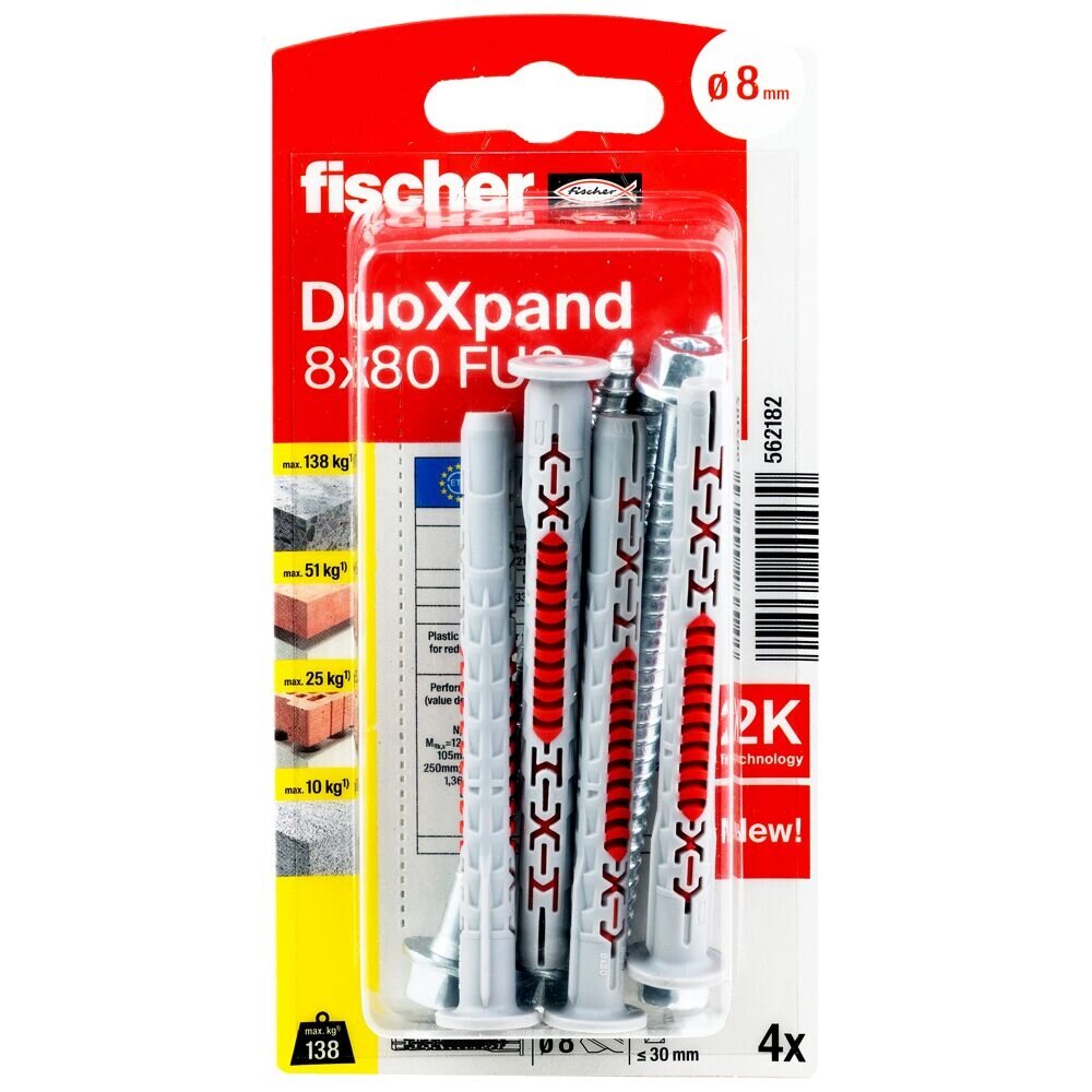Fischer DuoXpand kaištis su varžtu 8x80 FUS, 4 vnt. 1 Fischer DuoXpand kaištis su varžtu 8x80 FUS, 4 vnt. 1