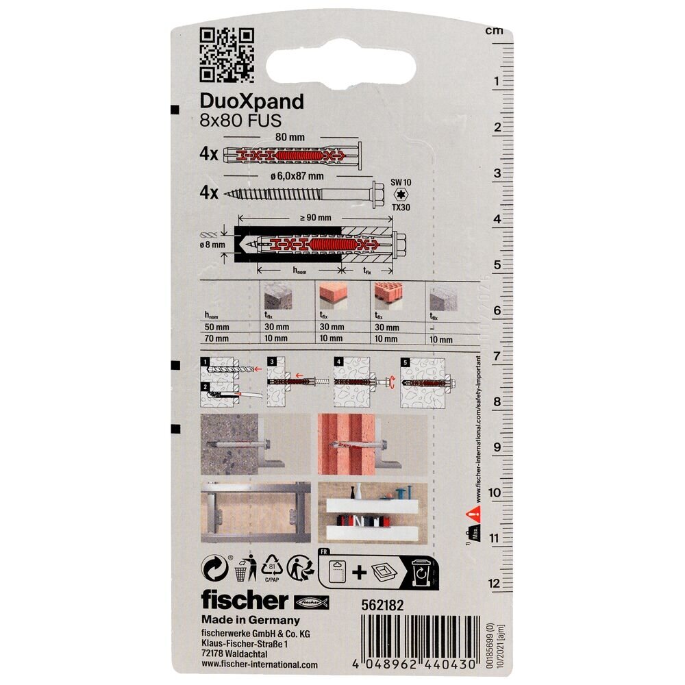 Fischer DuoXpand kaištis su varžtu 8x80 FUS, 4 vnt. 5 Fischer DuoXpand kaištis su varžtu 8x80 FUS, 4 vnt. 5