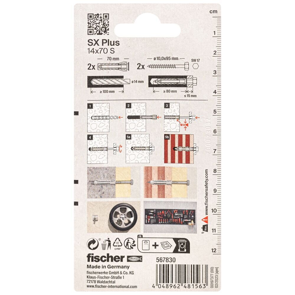 Fischer FISCHER kaiščiai su varžtais SX Plus S, 14x70 mm, 2 vnt. 2 Fischer FISCHER kaiščiai su varžtais SX Plus S, 14x70 mm, 2 vnt. 2