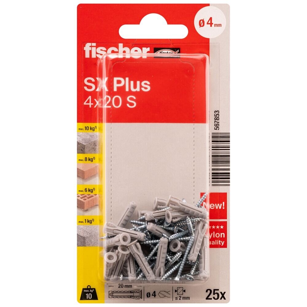 Fischer FISCHER kaiščiai su varžtais SX Plus S, 4x20 mm, 25 vnt.